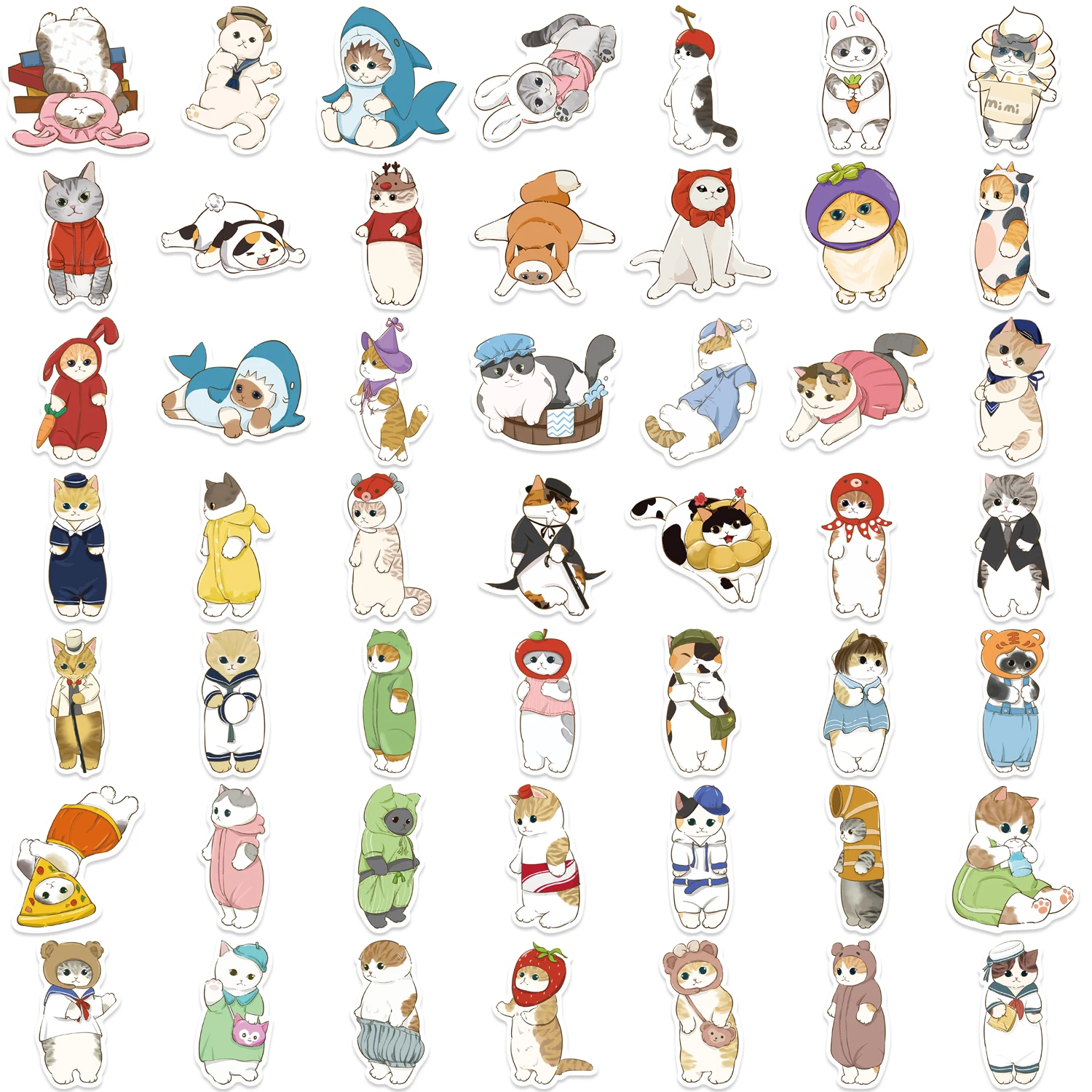 50 stuks kledingkap kat cartoon waterdichte stickers voor skateboard motorfiets scrapbooking laptop en koffer