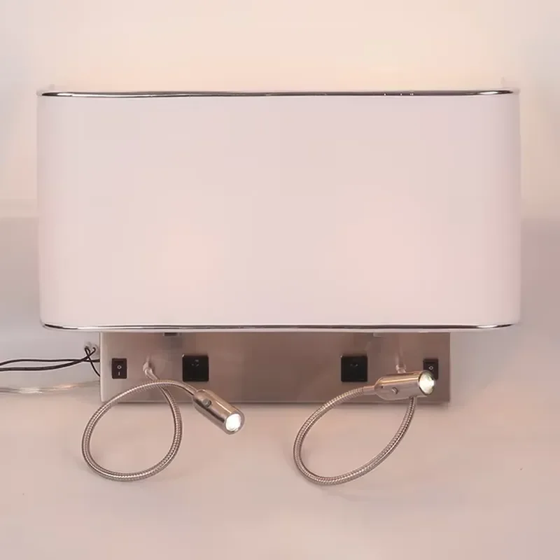 Headboard Wall Plug Night Lights With Lamp Shade for Hotel Bedroom With Flexible Arm Led Reading Light and Convenience Outlet