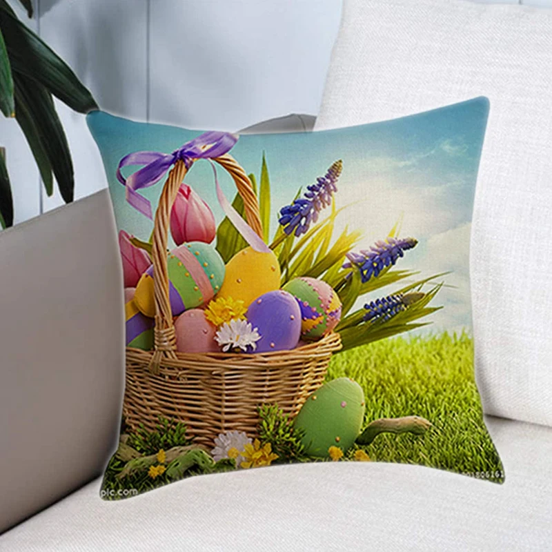 Happy Easter Egg Pillowcase Linen Cushion Cover Decoration Home Living Room Sofa Car Throw Pillow Covers 45X45cm