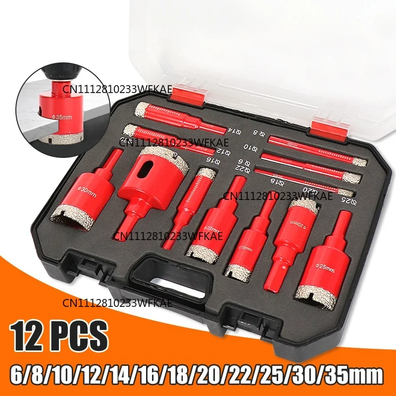 12Pcs Diamond Coated Drill Bits Set 6-35mm Hole Saw Kit for Glass Marble Granite Stone Tile Ceramic - Hand Tool