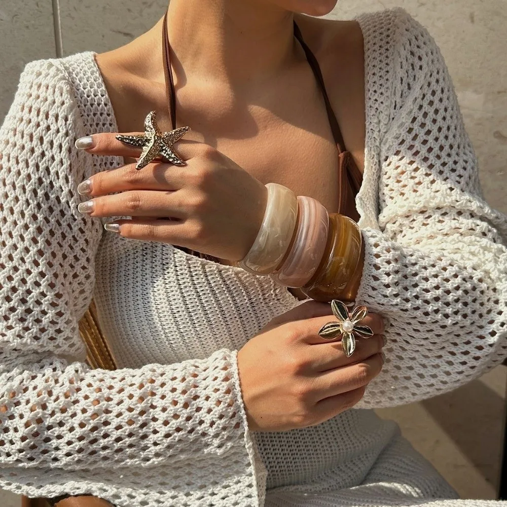 Gelang Manset Resin Antik Gelang Geometris Tidak Beraturan Berlebihan Gelang Lebar Perhiasan Wanita