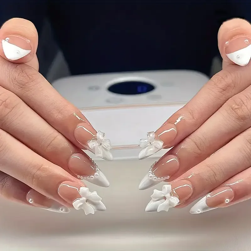 24pcs kurze quadratische rosa Nägel gefälschte Nägel Französisch gefälschte Nägel Nail Art abnehmbar für Paare, die Outdoor-Potluck-Partys ausgehen – Detail 19