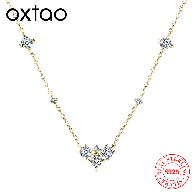 

Ожерелье OXTAO с муассанитом D VVS1 4 мм и 2 мм, цепочка на ключицу из стерлингового серебра 925 пробы, женское ювелирное украшение для свадьбы, подарок для подруг