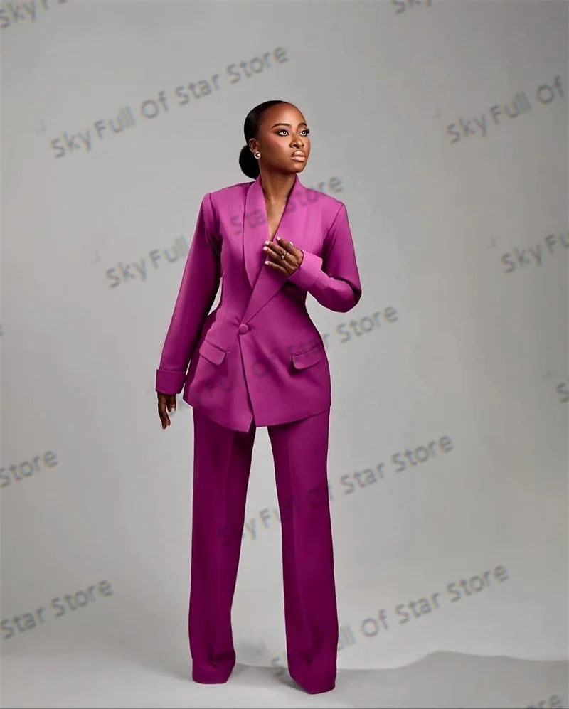 

Hot Pink Women Suit Set Customized 2 Pcs Blazer+Pants Trousers Spring Formal Office Lady Jacket Cotton Wedding Prom Dress