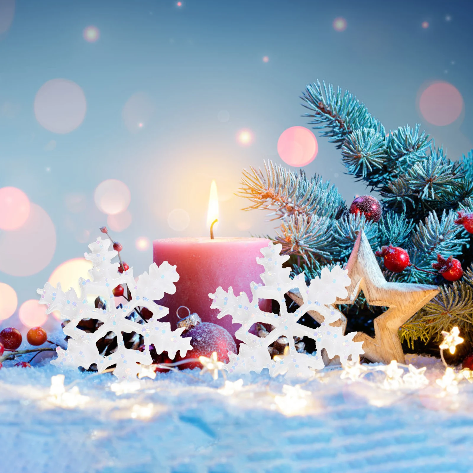 

50Pcs Resin Snowflake Xmas Mini Decorative Snowflake Ornaments for Christmas Tree Party DIY Festive Home Decor