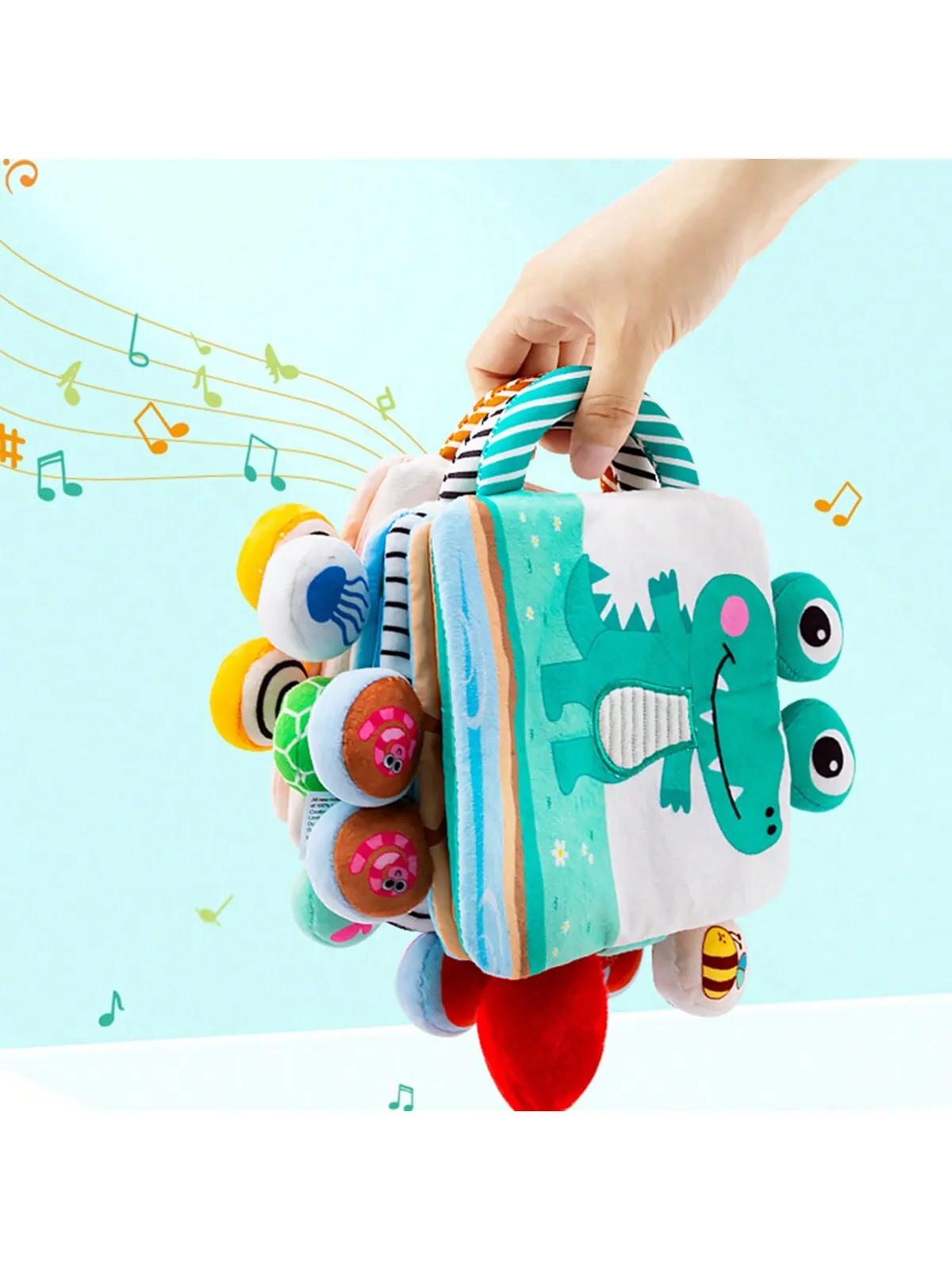 لعبة ألغاز للتعليم المبكر للطفل ، أفخم ملون ، قماش ناعم ، حزام فني مع جرس حيوان معلق محمول ، كتاب قماشي لطيف #1