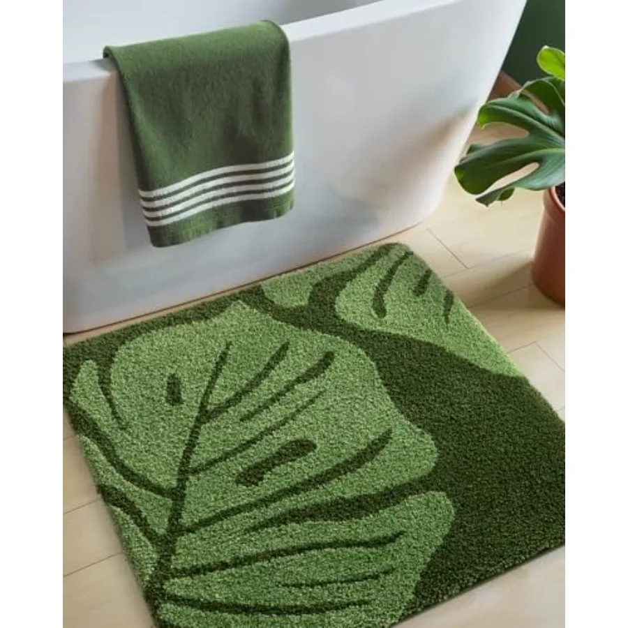 

Квадратный коврик для ванной 31x31 см с зелеными листьями монстеры, нескользящий, моющийся, мягкий, из микрофибры, впитывающий, с тиснением Deliciosa