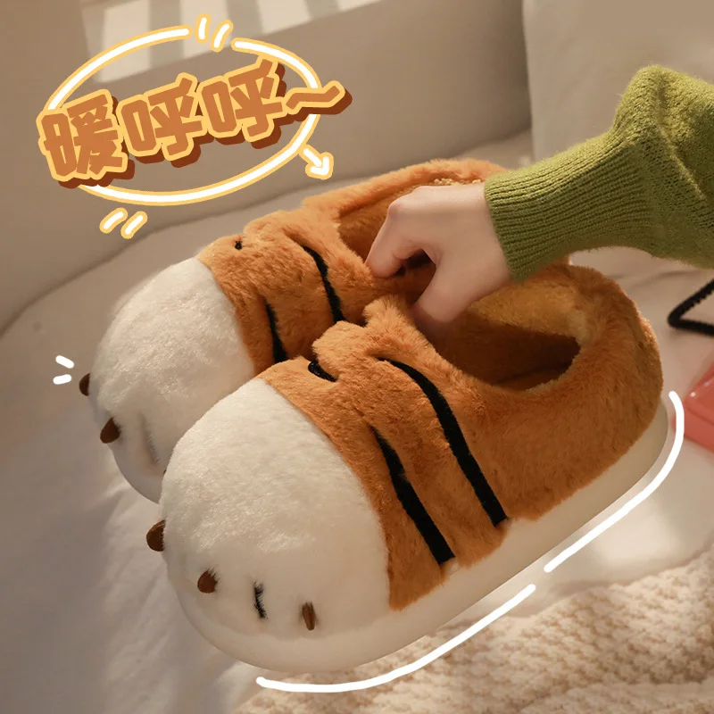 

Зимние теплые тапочки для женщин, домашние нечеткие кошки, тигровые лапы, когти, меховые плюшевые домашние тапочки для ленивых, термопушистая домашняя обувь, забавные плоские шлепанцы