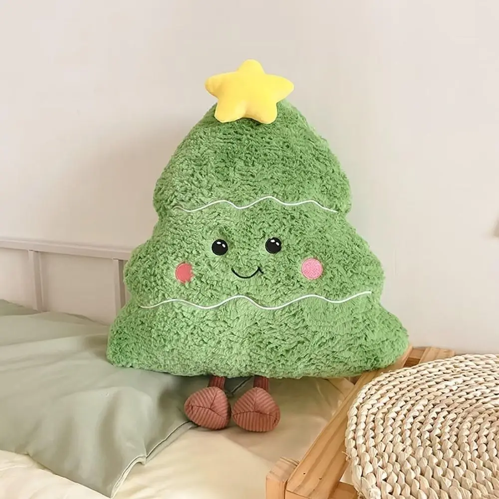 Christmas Tree Plush Cartoon Pillow Party Decor Gingerbread Man Plush Stuffed Throw Pillows Tree Shape Soft Winter Pillow