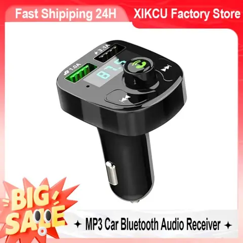 XIKCU LED MP3 Bluetooth FM Audio Receiver Hands-Free Bluetooth 5.0 Transmitter 2.1A 3.1A QC3.0 Type C Dual USB Car kit Charger