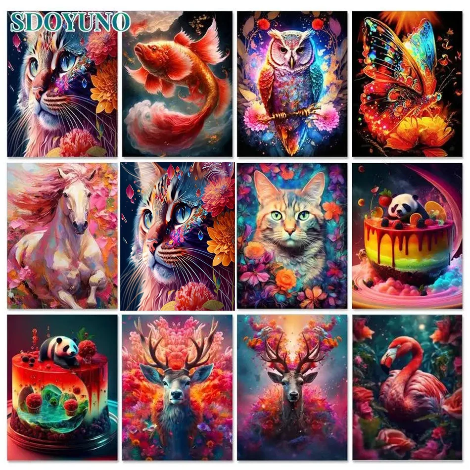 

SDOYUNO Acrylic Paint by Number Cat Animals Oil Painting Kit For Adults On Canvas Coloring Of Picture Artwork Personalized Gift