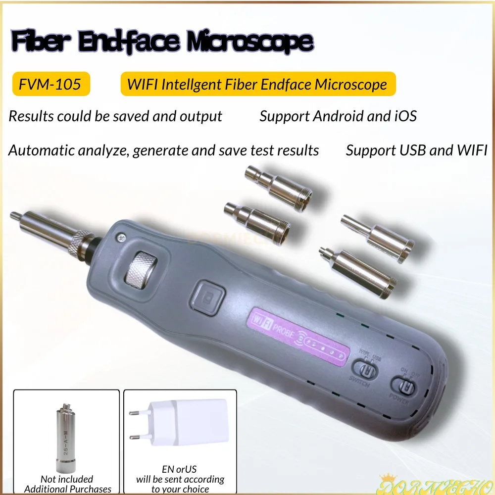 

FVM105A Portable Wifi Probe With Auto Analyze FVM-105 Wireless Microscope 200X Magnification WIFI Fiber Optic Endface Inspection