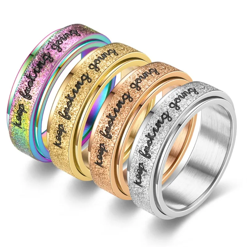 Fashion Inspirational Vibrant Stainless Steel Rotating Ring Adjustable Unisex Daily Wear Jewelry Keep Going Ring