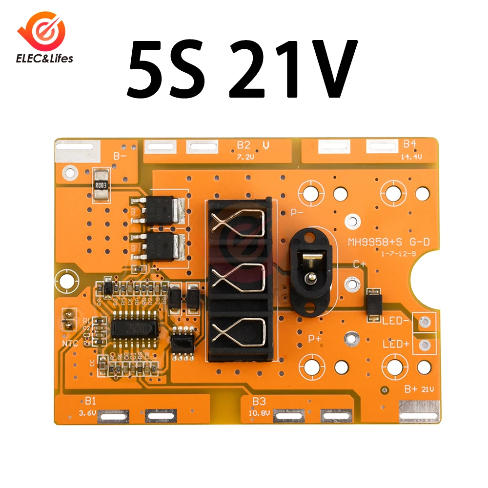 BMS 5S 10A 21V 18650 リチウムイオンバッテリー充電ボード NTC 温度保護 DC プラグ付き 5S BMS PCM 電動工具用