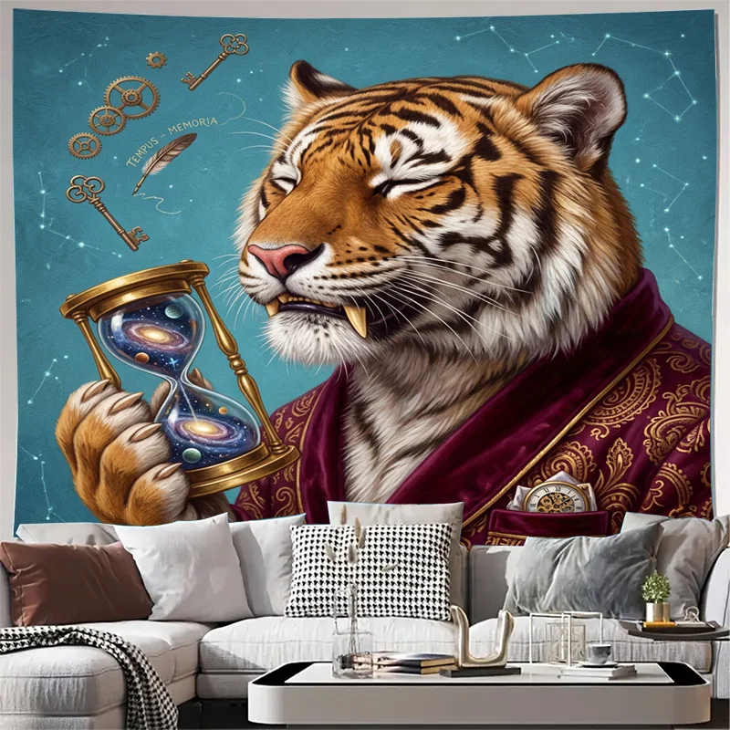Elegant Bohemian Tiger Astrology Constellation Curtains Day Filter Window Curtain Art Print Mystical Cosmic Decor for Living Roo