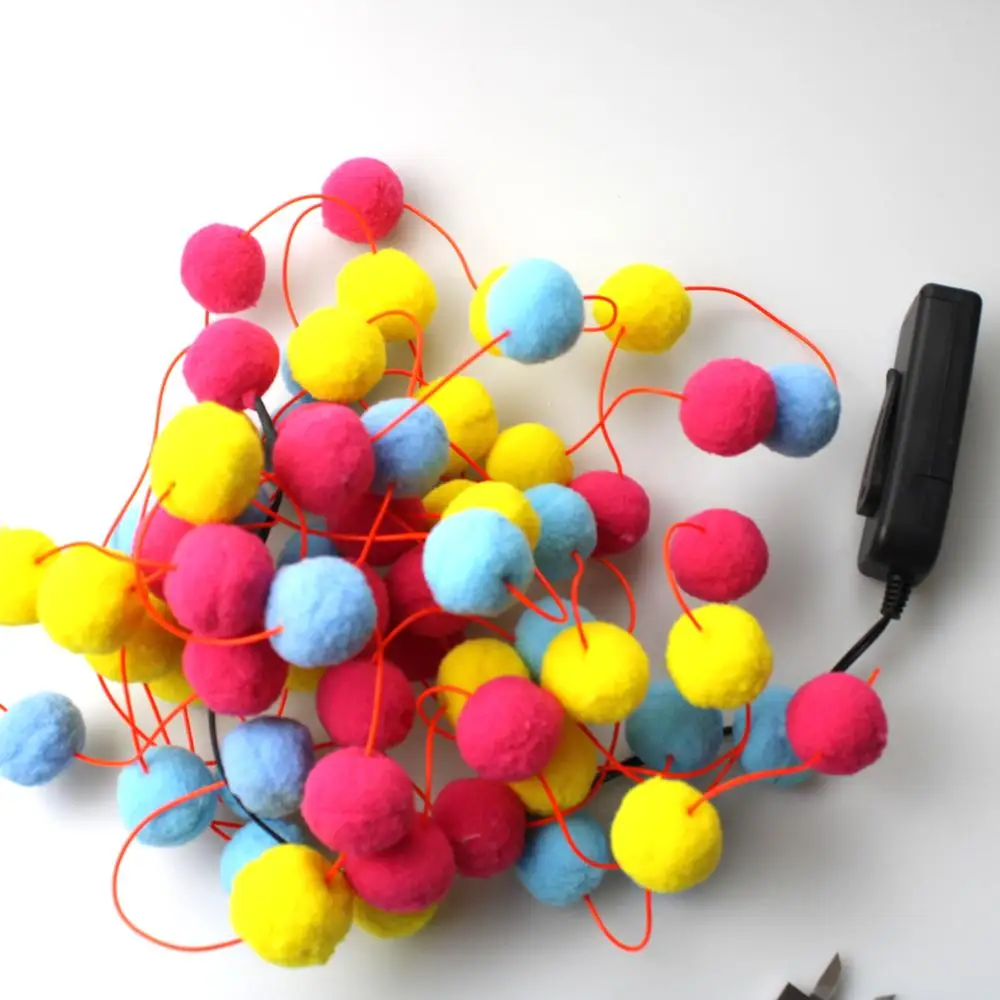 High quality beautiful multi-color polyester pom pom balls with Luminous cord