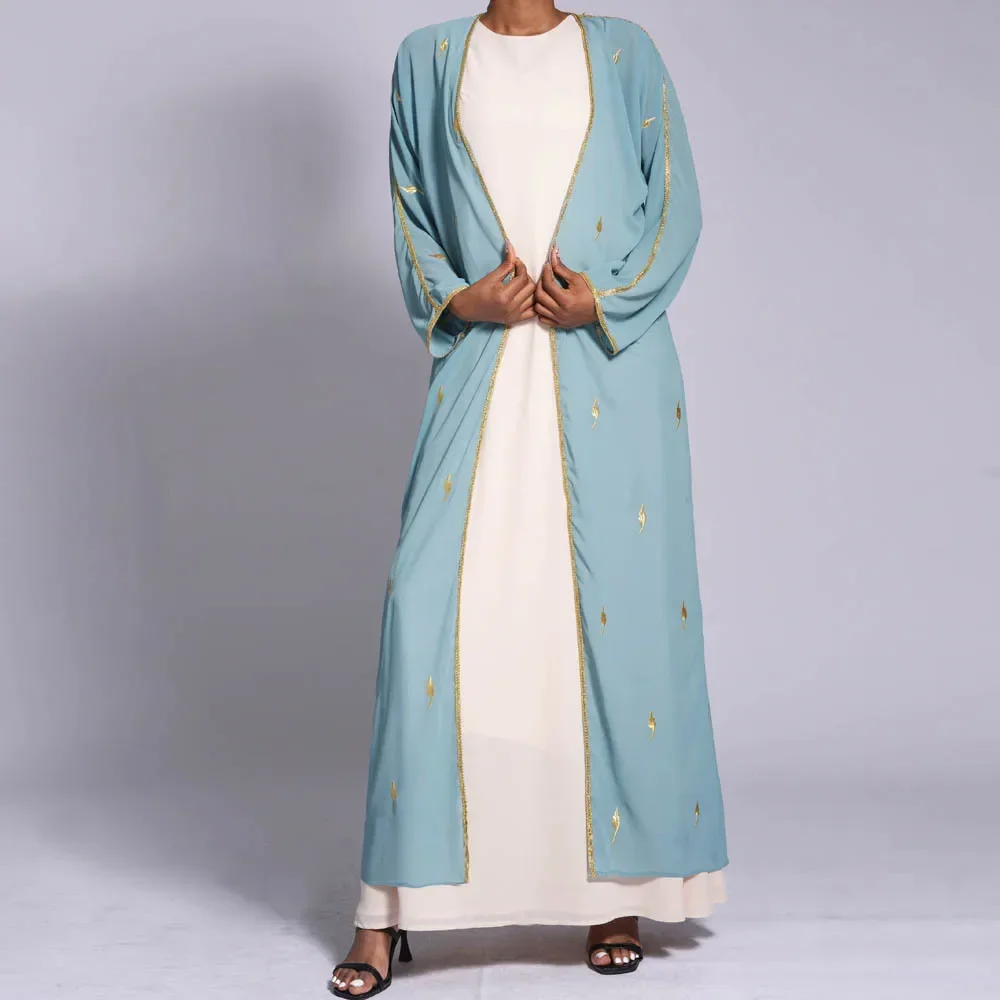 Abaya ouvert en mousseline de soie brodée Eid Ramadan femmes Robe Maxi musulmane dubaï turquie caftan islamique Jalabiya Robe Kimono Cardigan
