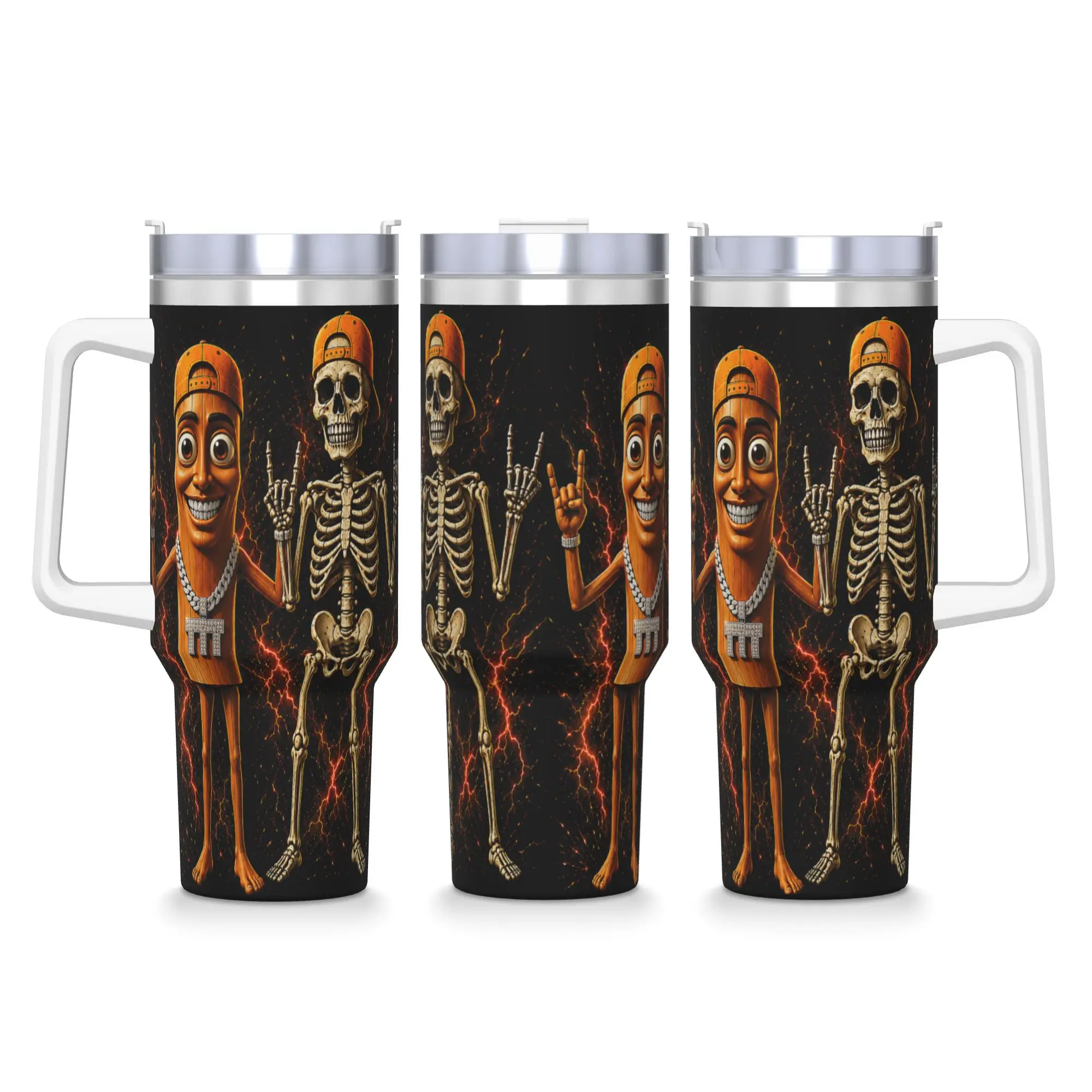 Stainless Steel Tumbler Tung Tung Tung Sahur Skeleton Halloween Coffee Mug  Portable Hot Drinks Mugs Cup Camping Water Bottle