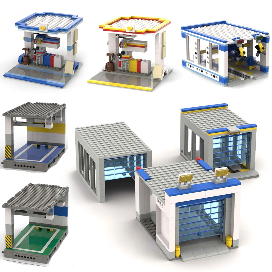 

MOC Urban Street View Model Building Blocks Automatic Car Wash/Gas Station/Parking Garage Assembly Toys Small Bricks DIY Gifts