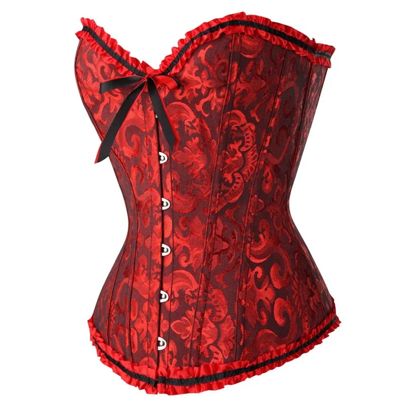 YBFDO Corsetti sexy da donna Bustini Top in pizzo floreale Shapewear Burlesque Corsetto vintage Lingerie in raso gotico Corsetto Overbust