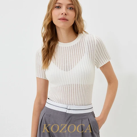 KOZOCA Белый Шерстяной Топ для женщин — изображение товара