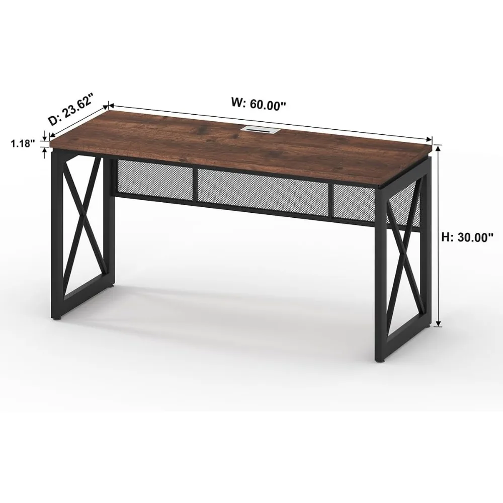 60 Inch Computer Desk for Home Office, Farmhouse Large Writing Table, Modern Sturdy Gaming Desk (Rustic Oak)