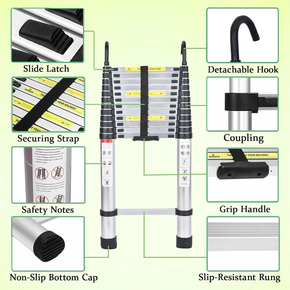 Алюминиевая телескопическая лестница длиной 16,5 футов — легкая складная удлинительная лестница для покров и домашнего использования