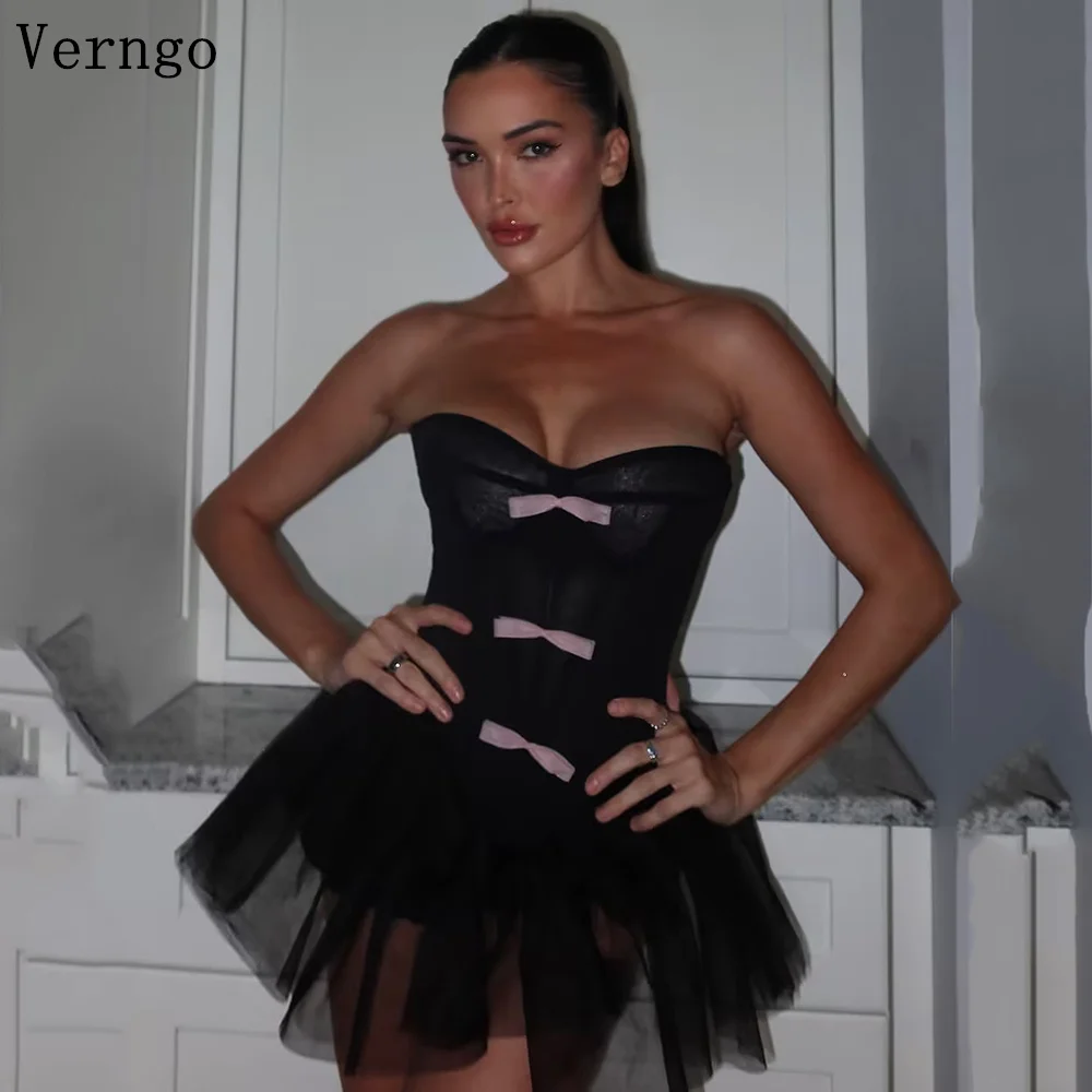 

Verngo Black Tulle Mini Party Dress Sweetheart A Line Tiered Short Cocktail Dresses Sexy Graduation Dresses Customized