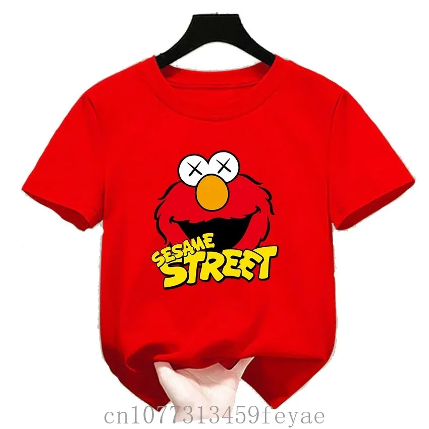 Cotton Cute Cartoon Kids T-Shirts Short Sleeve Tops Sesame Street Polyester Quick Dry Design Print Boys Girls Funny Summer Tops