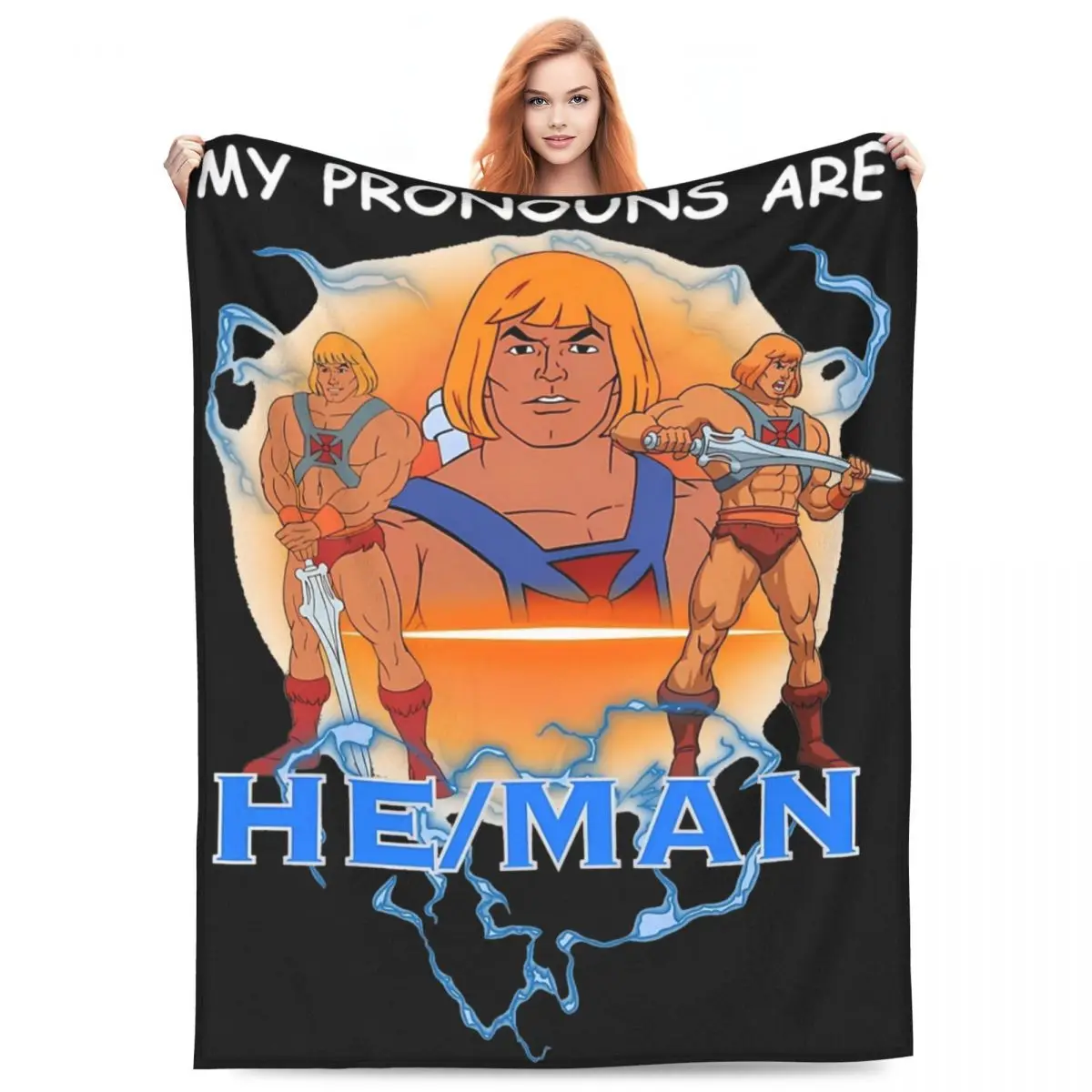 Comfort My Pronouns Are Heman Blanket Stuff Bedding Decorative Eternia He-Man Blanket Throw Super Warm Fleece for Bedroom