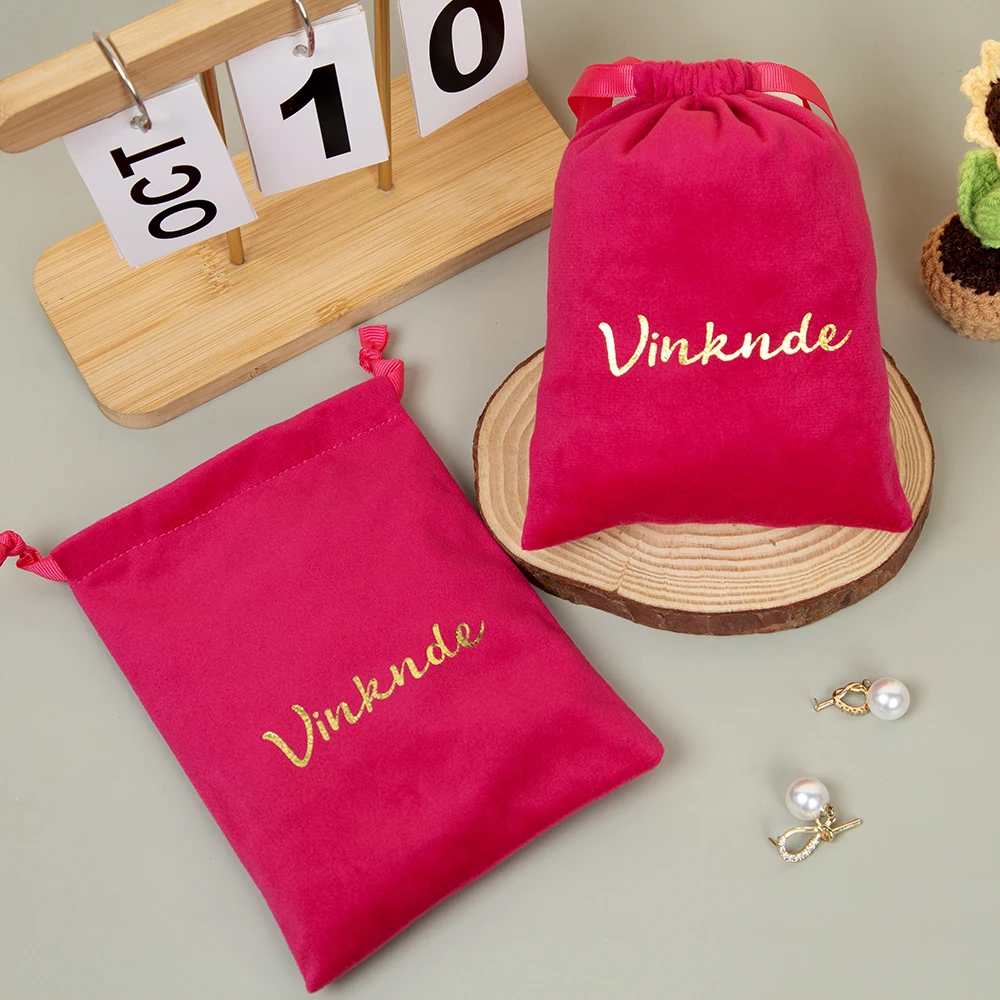 100 قطعة شعار مخصص المخملية مجوهرات حقيبة أقراط خواتم ماكياج الحقيبة الشريط الرباط أكياس شخصية عيد الميلاد هدايا الزفاف #6