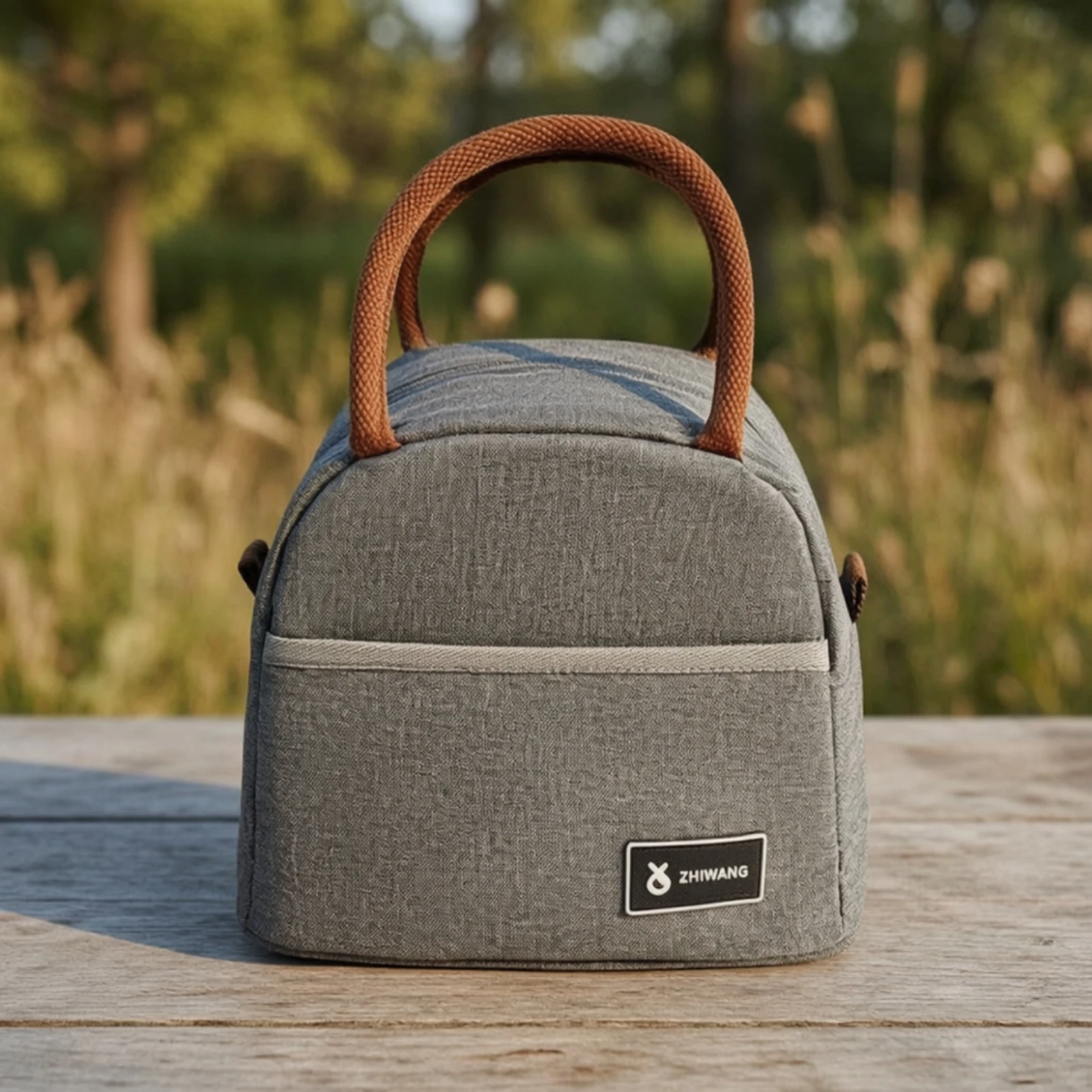 Insulated Lunch Tote Bag Gray Thermal Meal-prep Tasche with Front Pocket Portable Sac Isotherme for Office School Picnic