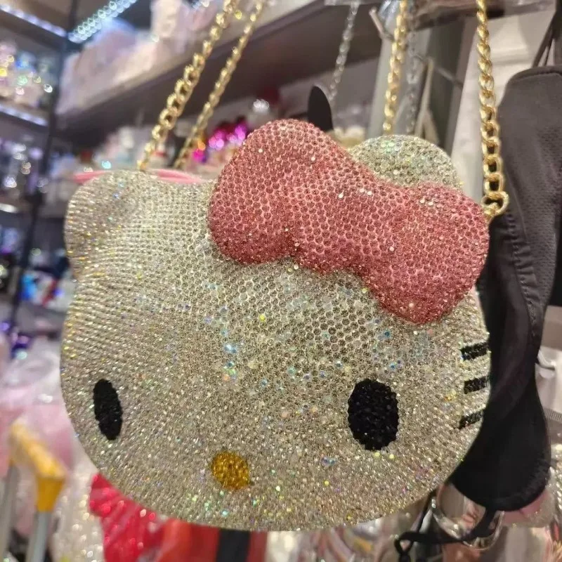 

Сумка для девочек Hello Kitty с блестками, новая милая сумка через плечо с цепочкой и стразами, модная и универсальная сумка на плечо