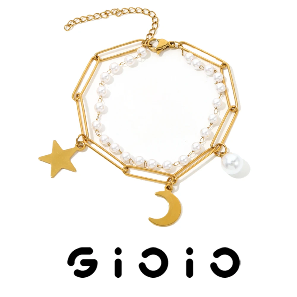 

GIOIO Simple Style Stainless Steel Moon Stars Pendant Bracelet Waterproof Women's Bracelet Fashion Trend Jewelry Accessories
