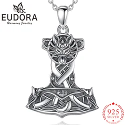 Eudora New 925 Sterling Silver Viking Thor's Hammer Necklace Vintage Celtic Knot Pendant Personality Jewelry for Men Women