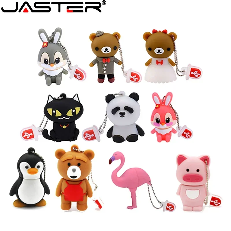 JASTER High Speed Cartoon Animal USB 2.0 Flash Drives 128GB  Pen Drive 64GB Wedding Gift Memory Stick 32GB Free Key Chain U Disk