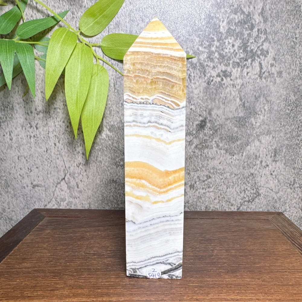 Yellow Stripe Calcite Tower Crystal Natural Stone Quartz Reiki Healing Energy Home Decor Gift Luck Love Garden Decor