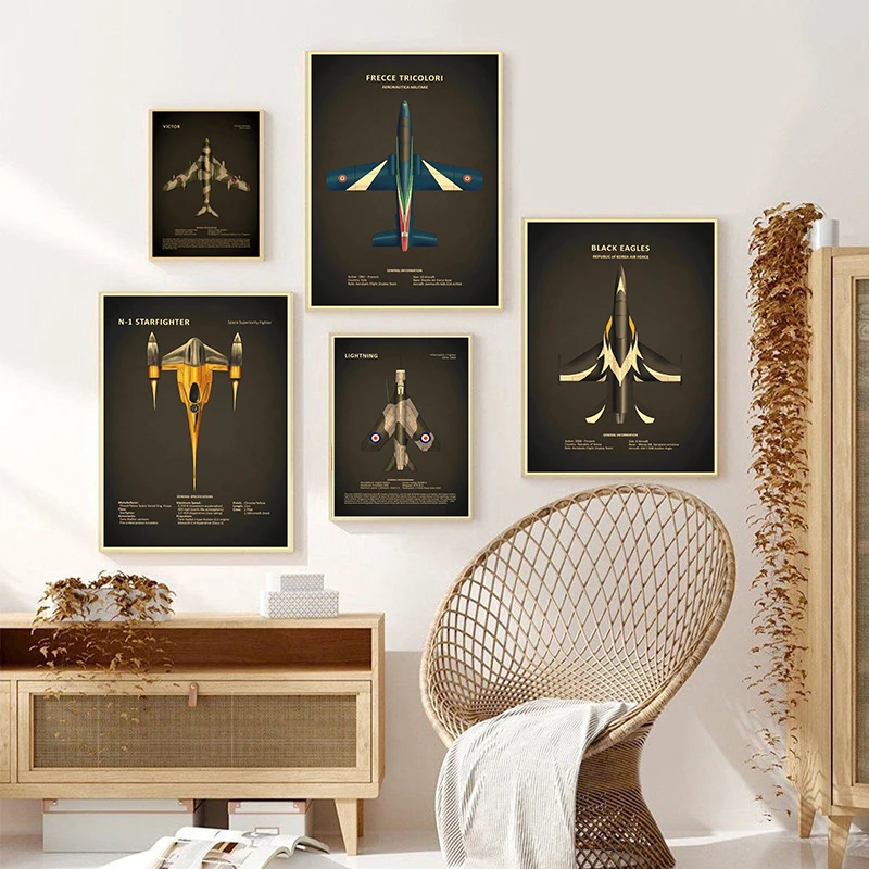 World Famous fighter air battle aircraft artwork living room decoration home wall art decor Kraft Paper posters