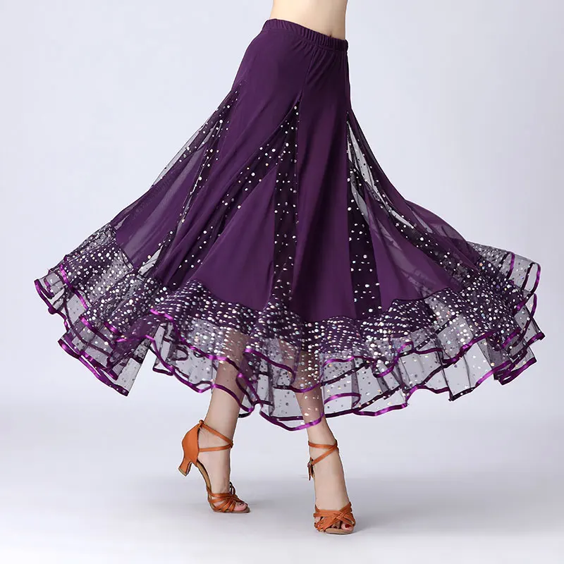 Trajes de baile modernos para mujer, faldas de baile de lentejuelas de Flamenco, Vals, salón de baile español, Tango, Falda de baile de escenario para adultos