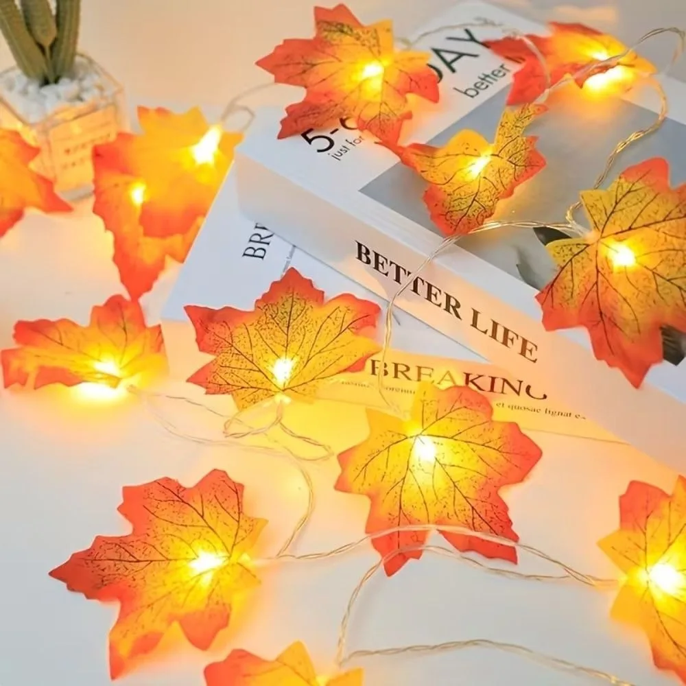 Red Leaf Design Maple Leaf String Lights Warm Ambiance Artificial Maple Leaf LED String Lights Holiday Lighting Lantern Design