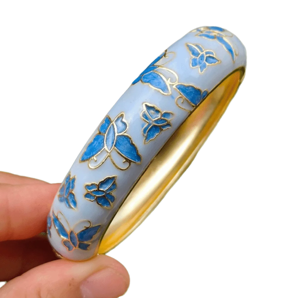 1.4cm Cloisonne Bracelet Wider Bracelet Traditional Butterfly Enamel Bracelet Vintage Ethnic Colored Oil Drip Enamel Bracelet