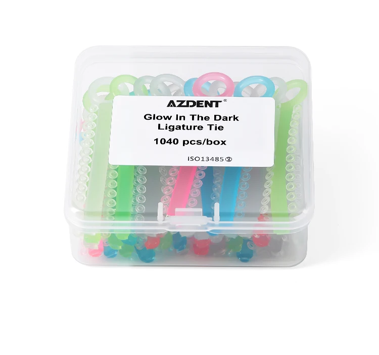 AZDENT Kieferorthopädische Ligaturbinder, leuchtend, 1040 Stück/Packung, zahnärztliche Gummibänder, Gummimaterial, leuchtet im Dunkeln, gemischte Farben – Detail 6