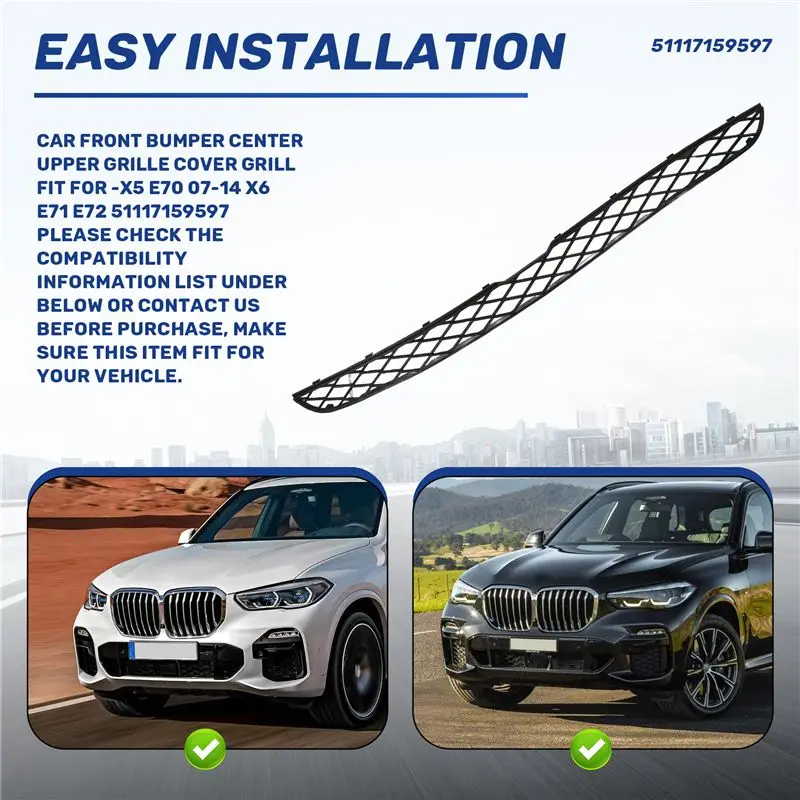 【Price Drop !!】-Car Front Bumper Center Upper Grille Cover Grill Fit For BMW-X5 E70 07-14 X6 E71 E72 51117159597