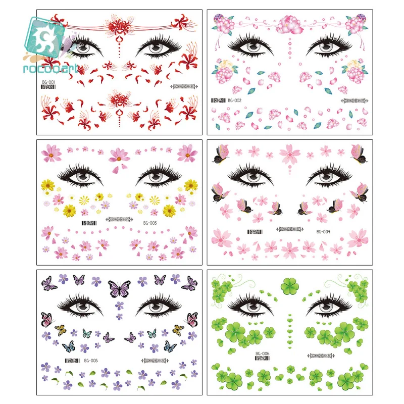 Women\'s Temporary Tattoo Sticker Strawberry Flower Butterfly Waterproof Face Sticker Forehead Eye Music Festival Face Stickers