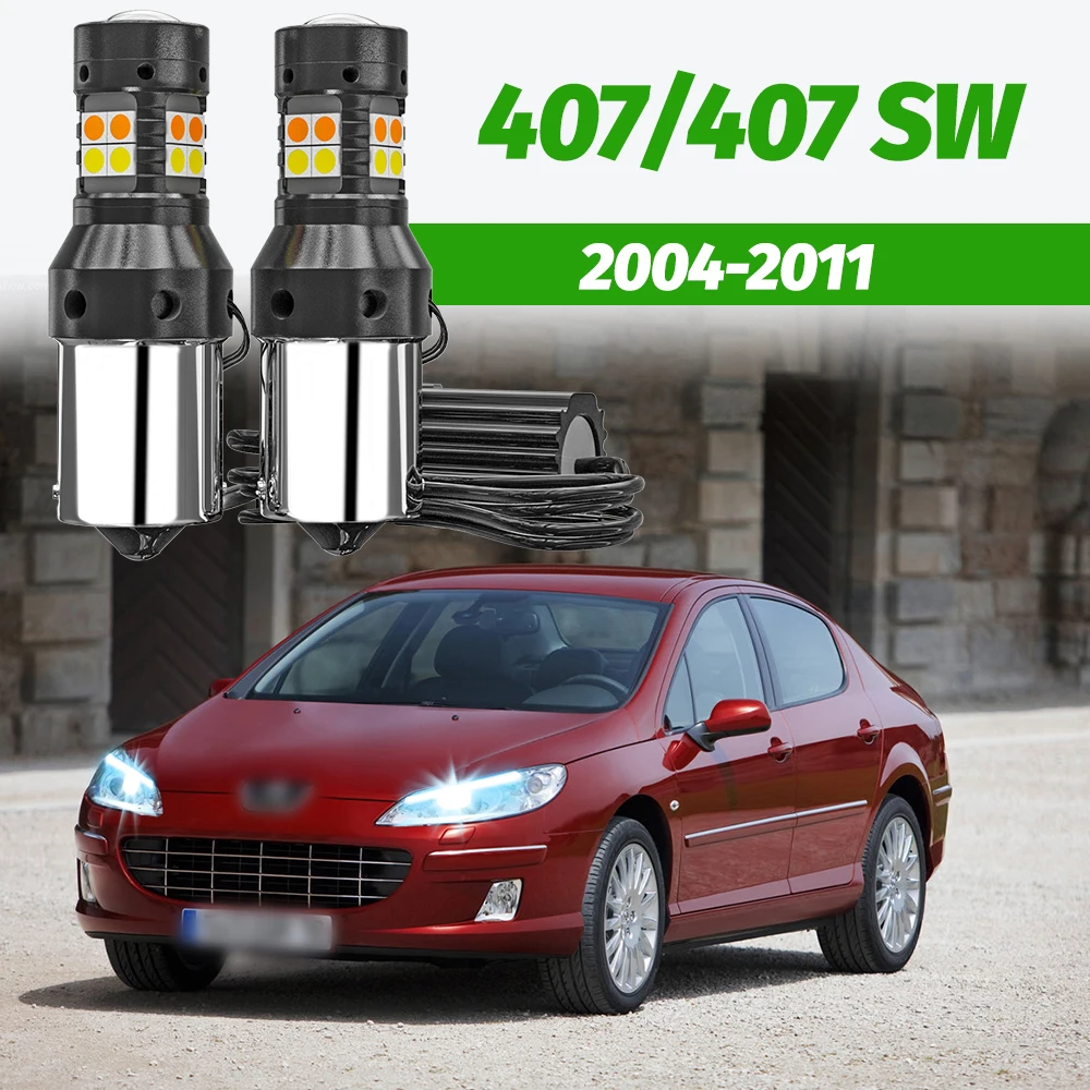2 Stück Dual-Mode-Blinker + Tagfahrlicht-Zubehör LED DRL für Peugeot 407 SW 2004-2011 2005 2006 2007 2008 2009 2010