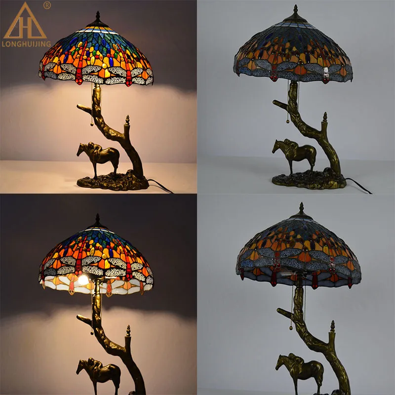 Tiffany glass desk lamp, European style living room study decorative lamp