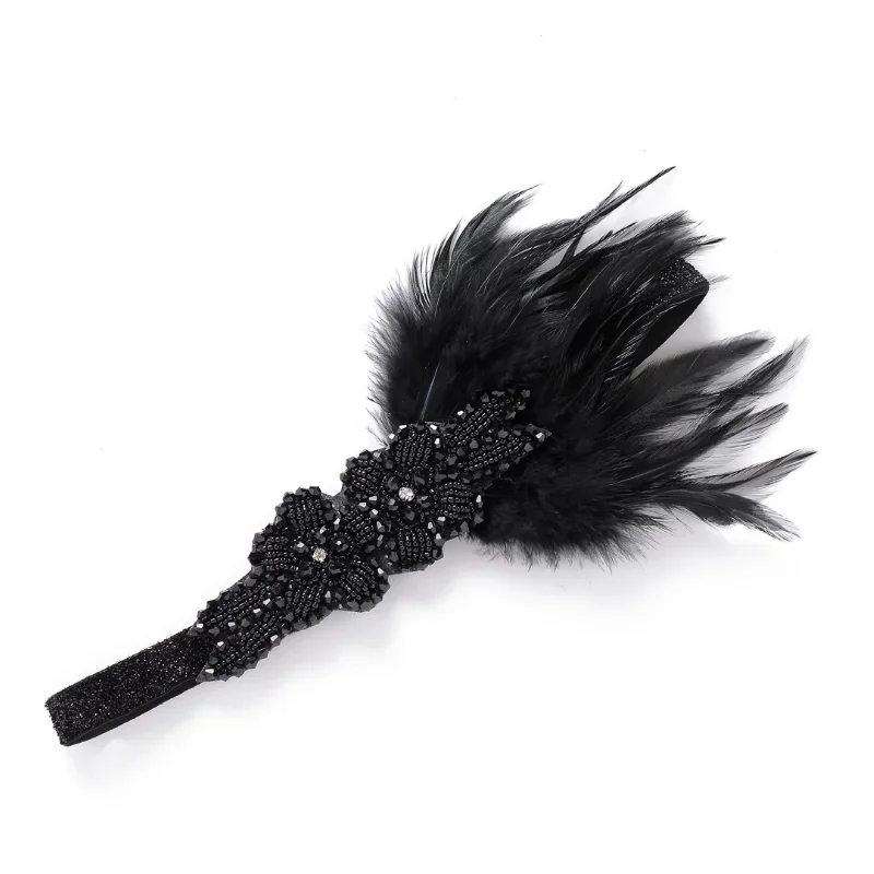 

The 1920s black Feather headpiece and vintage handmade bridal headwear wedding hair accessories custom made