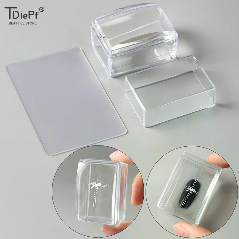 1Pcs Transparent Rectangle Nail Art Stamper With Scraper Silicone Head Transfer Tool Fast Clear Jelly French Stamping Manicure