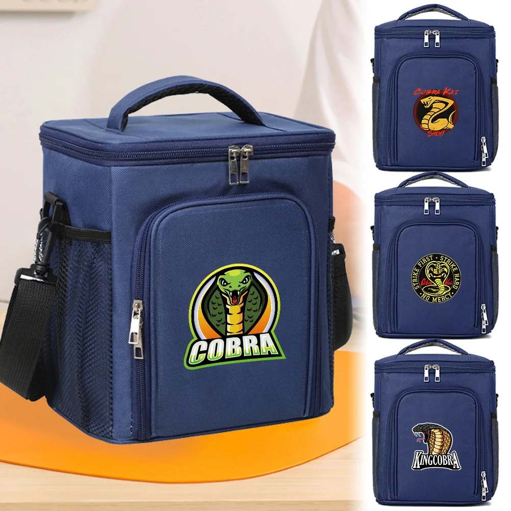 

Ice Pack Food Tote Lunch Bag Outdoor Organizer Case Cobra Printing Series Insulated Bags Front Opening Double-layer