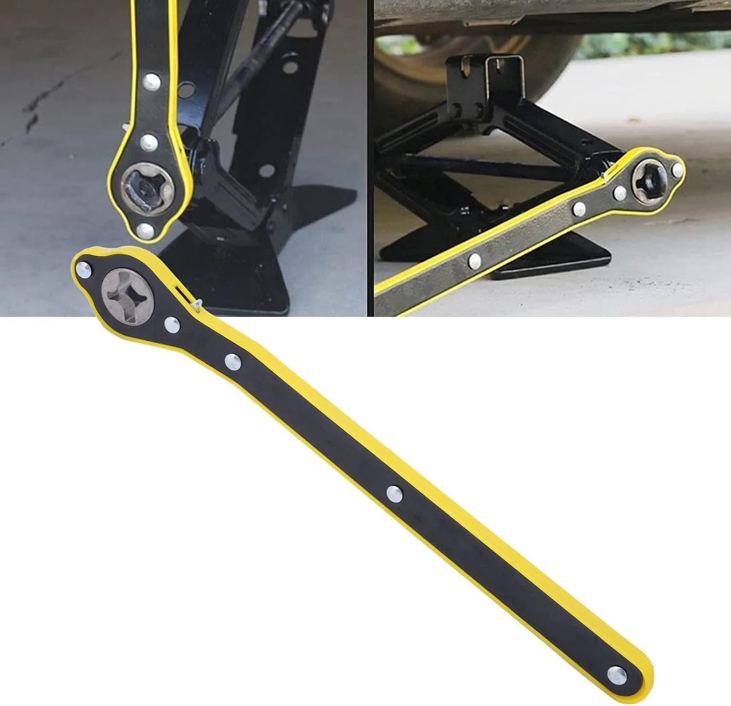 

Auto Jack Ratchet Wrench of Labor-Saving Desigh, Car Jack and Lug Wrench, Handle Scissor Jack, Garage Tire Wheel Lug Wrench, for Motorcycle, Car, SUV and Other Vehicles.